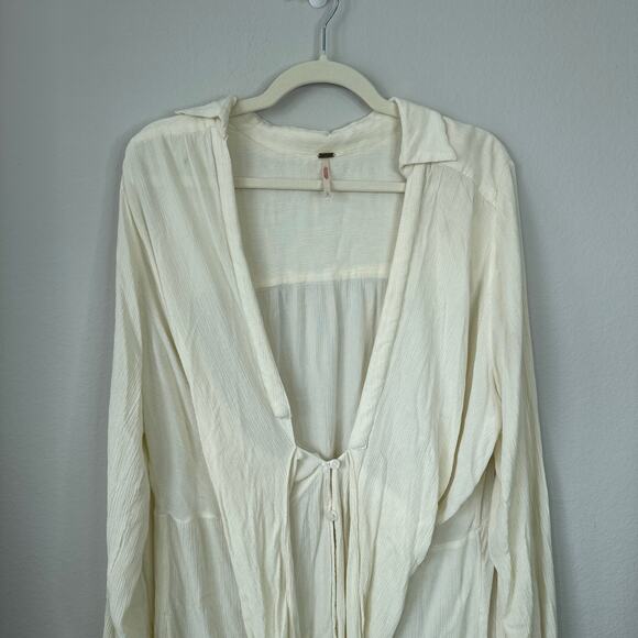 FREE PEOPLE Worlds Apart Tunic Ivory Romantic Boho Drapey Size Large White - Picture 5 of 9